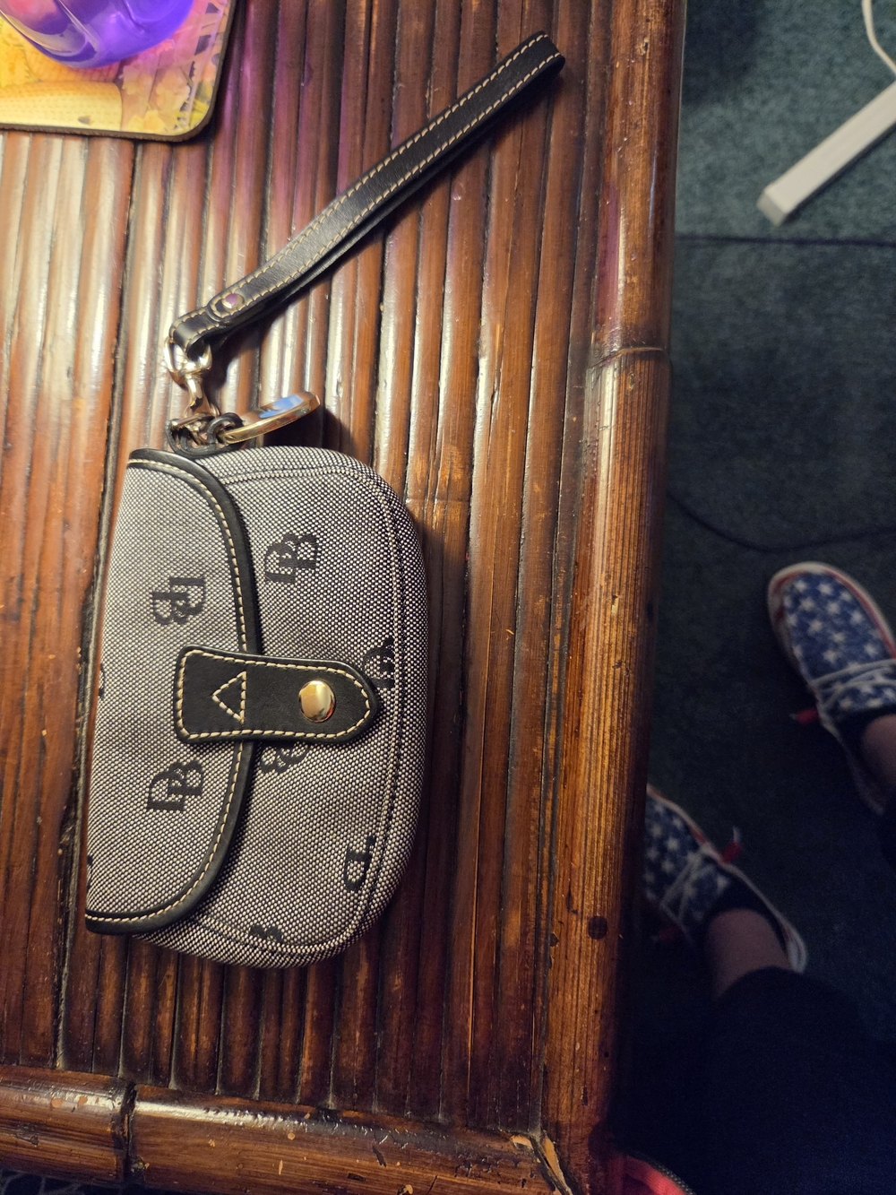 Dooney & Bourke Gray and Black Signature Wristlet Clutch